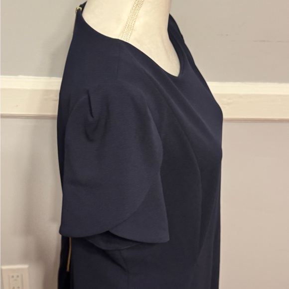 Calvin Klein Navy Blue Indigo Business Office Knee-Length Tulip-Sleeve Dress - Picture 4 of 8
